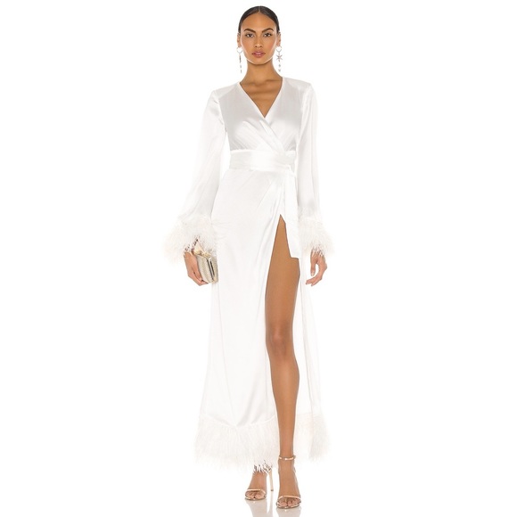 Night UK White Satin Feather Trim Bridal Robe - Picture 13 of 17